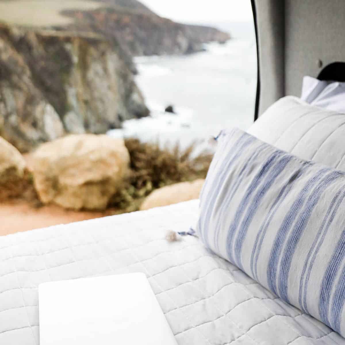 View of a cliff and beach from an rv as money can buy happiness